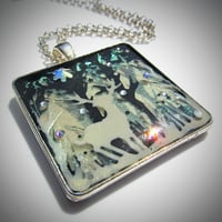 Image 1 of Winter Sparkles Stag Square Silver Pendant  * ON SALE - Was £25 now £12 *