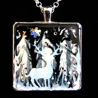 Image 2 of Winter Sparkles Stag Square Silver Pendant  * ON SALE - Was £25 now £12 *