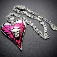 Image 2 of Pink Rocks Skullie Heart Silver Pendant