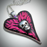 Image 1 of Pink Rocks Skullie Heart Silver Pendant