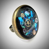 Image 1 of Emerald Steampunk Bronze Ring