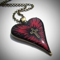 Image 2 of Ruby Rocks Flash Red Heart and Cross Gothic Pendant