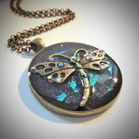 Image 2 of Emerald Dragonfly Iridescent Round Pendant *WAS £20 NOW £10*