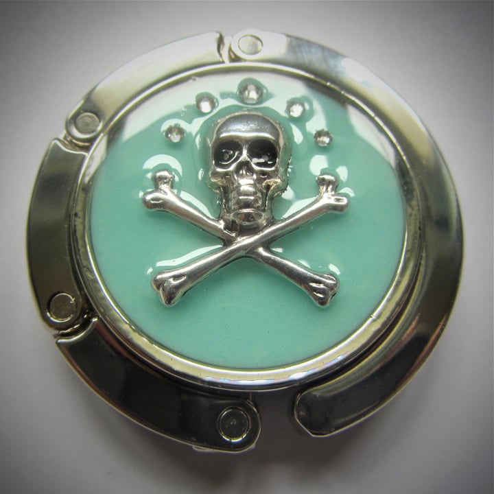 Aqua Skullie Silver Bag Hook