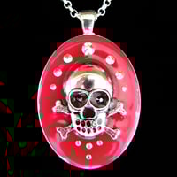 Image 3 of Pink Rocks Skullie Silver Oval Pendant