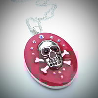 Image 1 of Pink Rocks Skullie Silver Oval Pendant