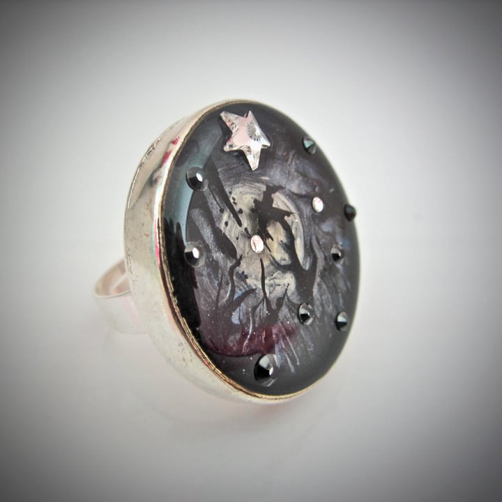 Midnight Moon Silver Ring * ON SALE - Was £20 now £10 *