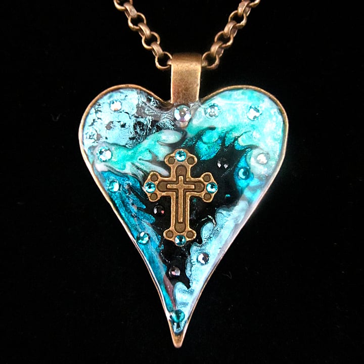 Gothic Heart Turquoise Cross  Pendant