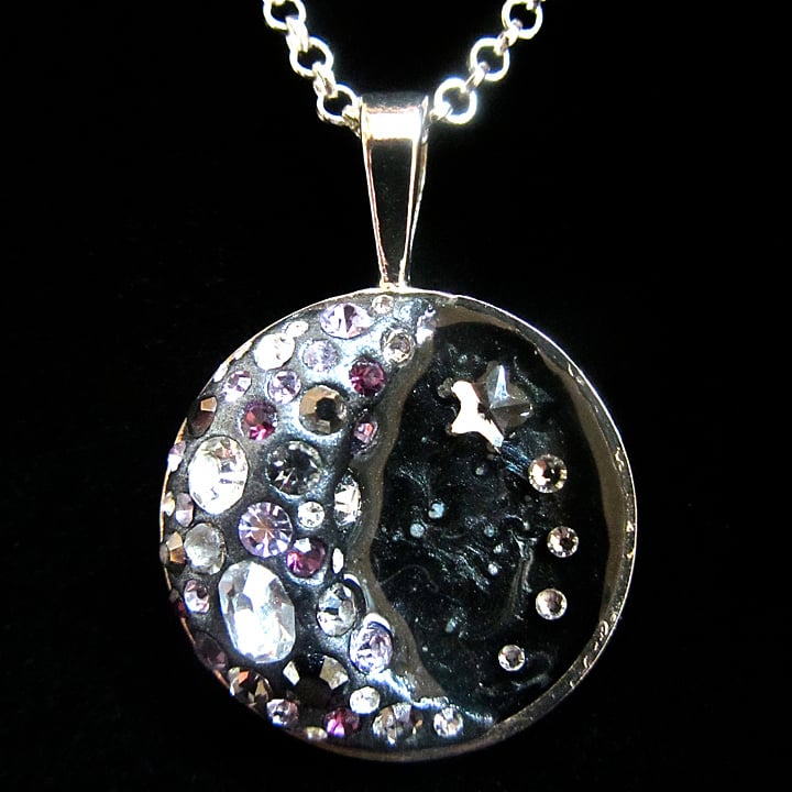 Midnight Rocks Silver Round Pendant -  ON SALE - WAS £28 NOW £17