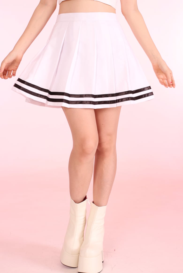 Image of PRE ORDER - White Cheer Skirt with Black Stripes