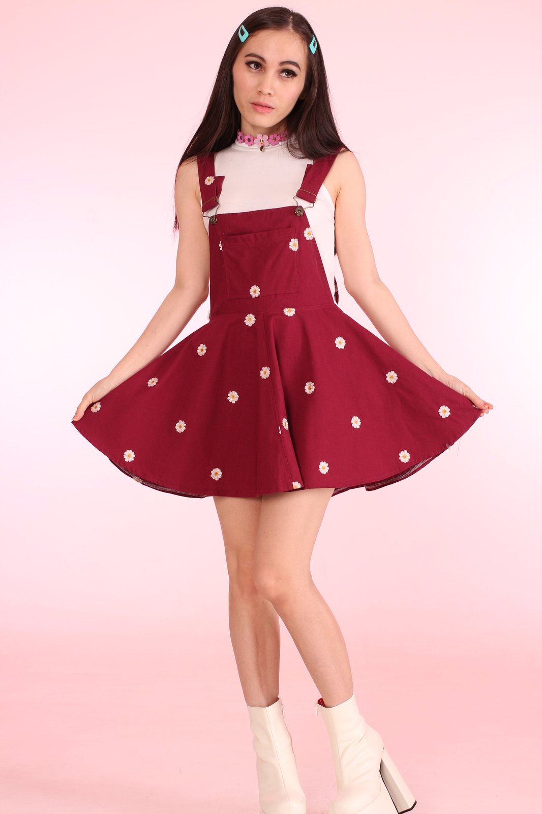 maroon pinafore