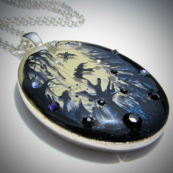 Forest Macabre Oval Silver Pendant * ON SALE - Was £25 now £13 *
