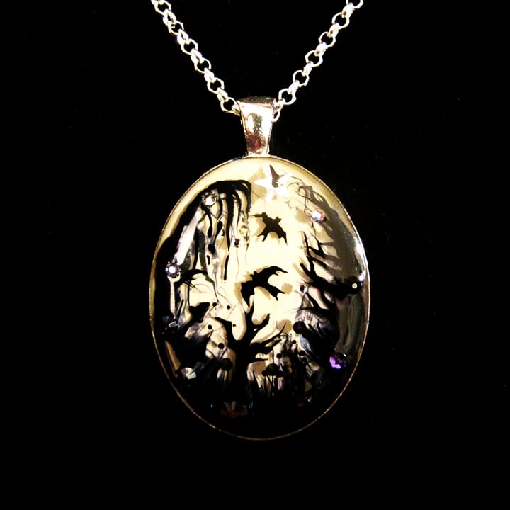 Forest Macabre Oval Silver Pendant * ON SALE - Was £25 now £13 *