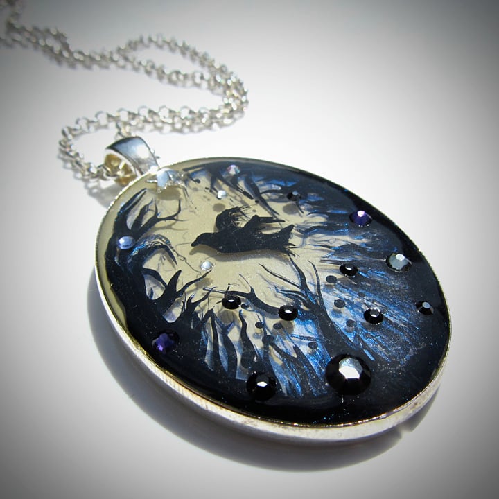 Forest Macabre Oval Silver Pendant  * ON SALE - Was £25 now £15 *