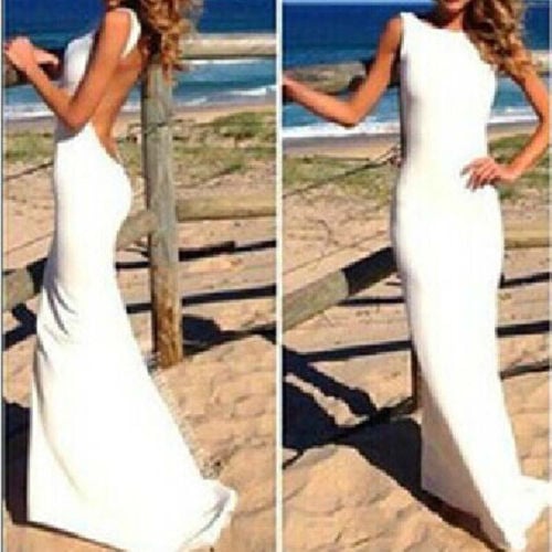 Image of White Open Back Formal Dress