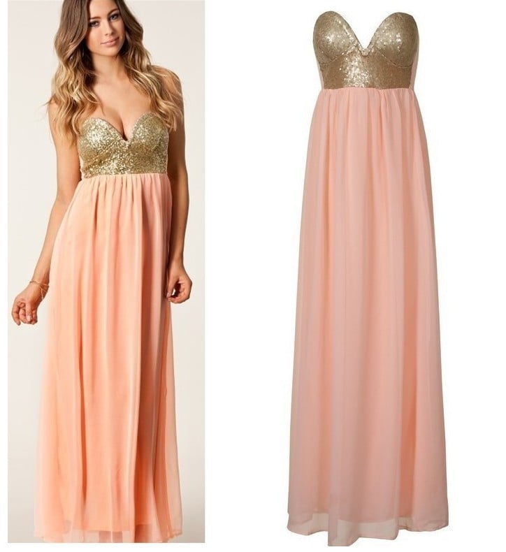 Image of Golden Sequin Coral Formal Dress