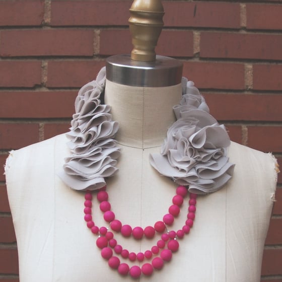 Image of Fuchsia Matte Quartz + Gray Chiffon Folds