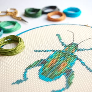 Image of Turquoise Beetle cross-stitch PDF pattern