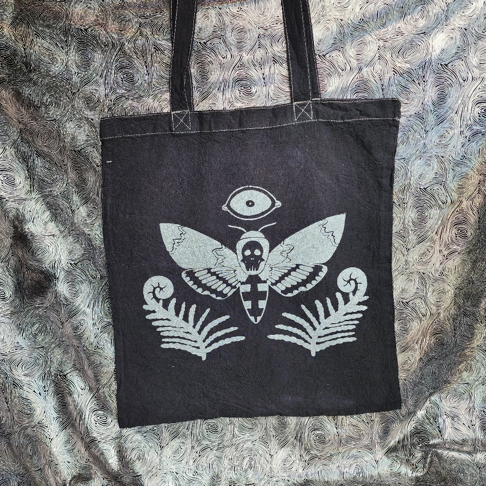 Image of deaths head moth tote bag