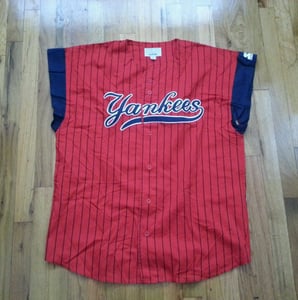 Image of Vtg 90s Starter Sewn NEW YORK YANKEES Red Adult XL Baseball Jersey