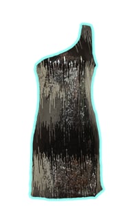 Image of One Shoulder Black and Silver Sequin Dress