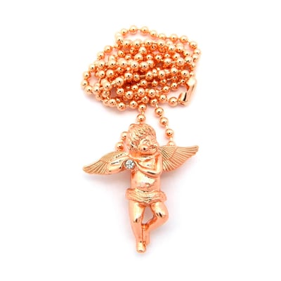 Image of PVTSTK MIRCO GOLD CZ ROSE ANGEL WINGS 27 INCH NECKLACE