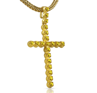 Image of Gold Synthetic yellow diamond cross 30 inch necklace