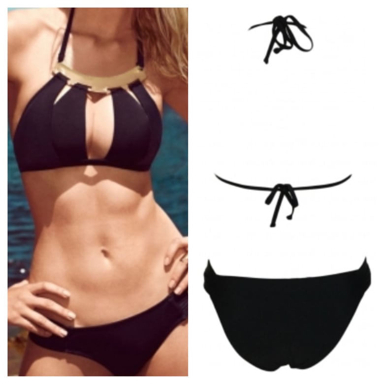 Image of Black with Gold Accent Halter Bikini