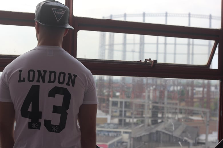 Image of "London 43" White T-Shirt w/ Black Print