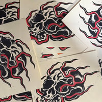 Image 3 of Hot Head Skull Linocut Print