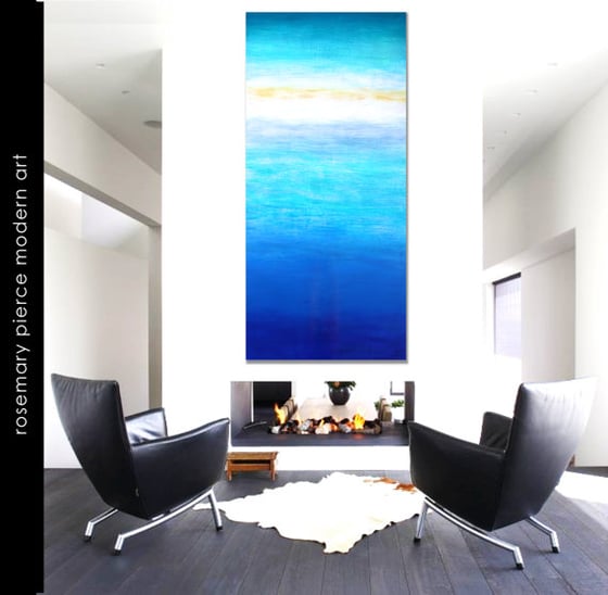 Image of Abstract Original Painting | Blue Wall Art | Wood Art | Ocean Inspired Art | Wall Decor