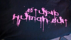 Image of Stupid Human Suit Pink Script Tee (Mis-print Special, Men's & Women's)