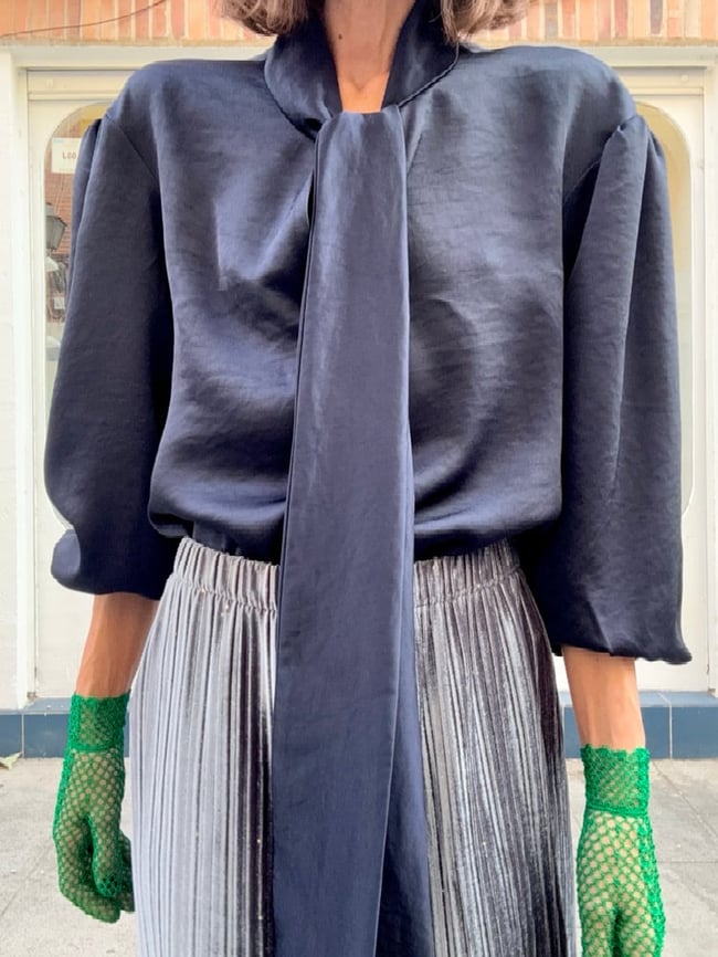 MIDNIGHT BLUE BOW BLOUSE