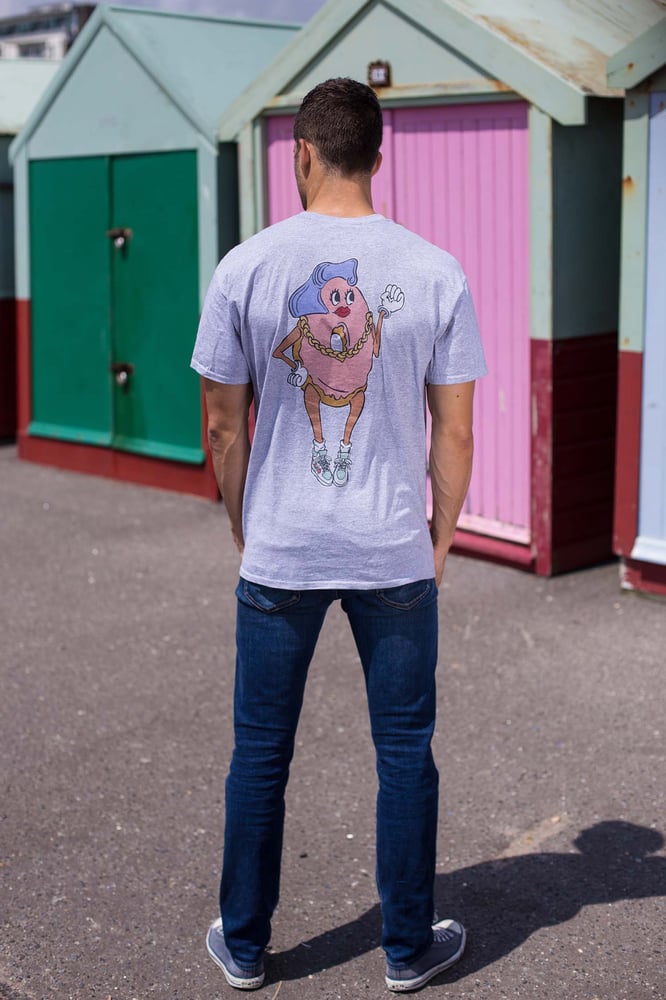 Image of DONUTS CHARACTER TEE - PINK ON GREY 