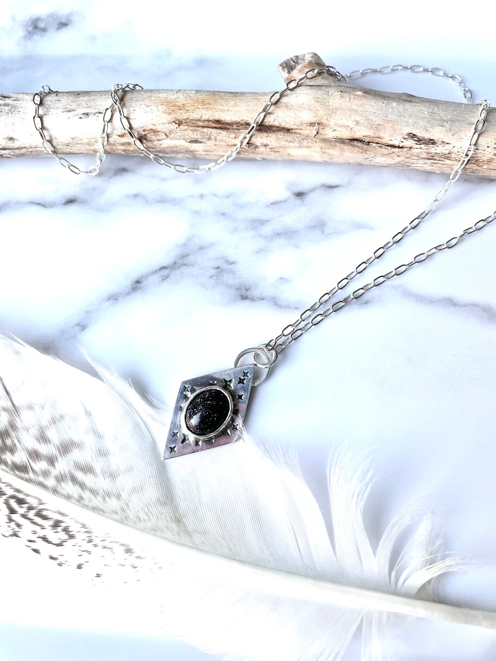 Handmade Starry Blue Goldstone Sterling Silver Pendant 925