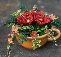 Image 1 of Beaded Plant in Fire King teacup 