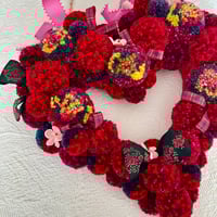 Image 3 of Ruby Red Pompom Heart Wreath 