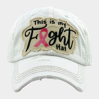 Image 2 of THIS IS MY FIGHT HAT - Adjustable Camo Distressed Denim Pink Ribbon Ball Cap