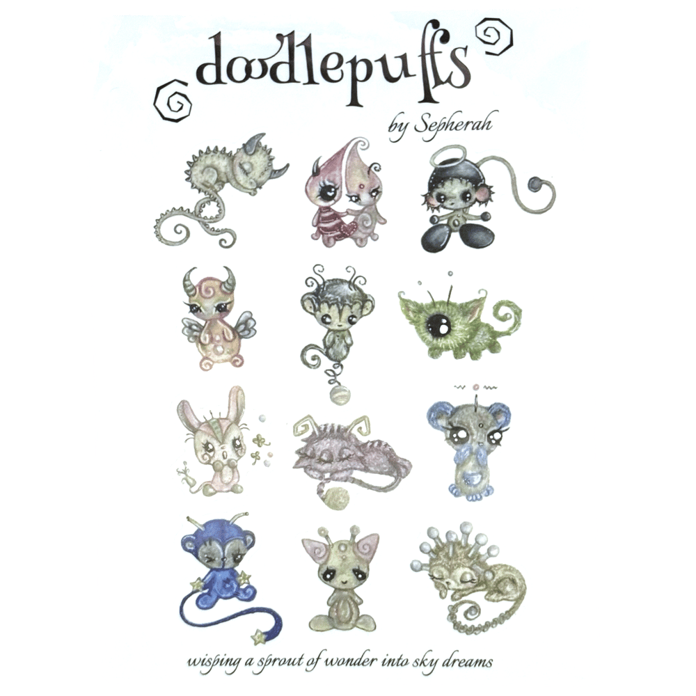 Image of doodlepuffs sticker sheet (12pc) transparent 