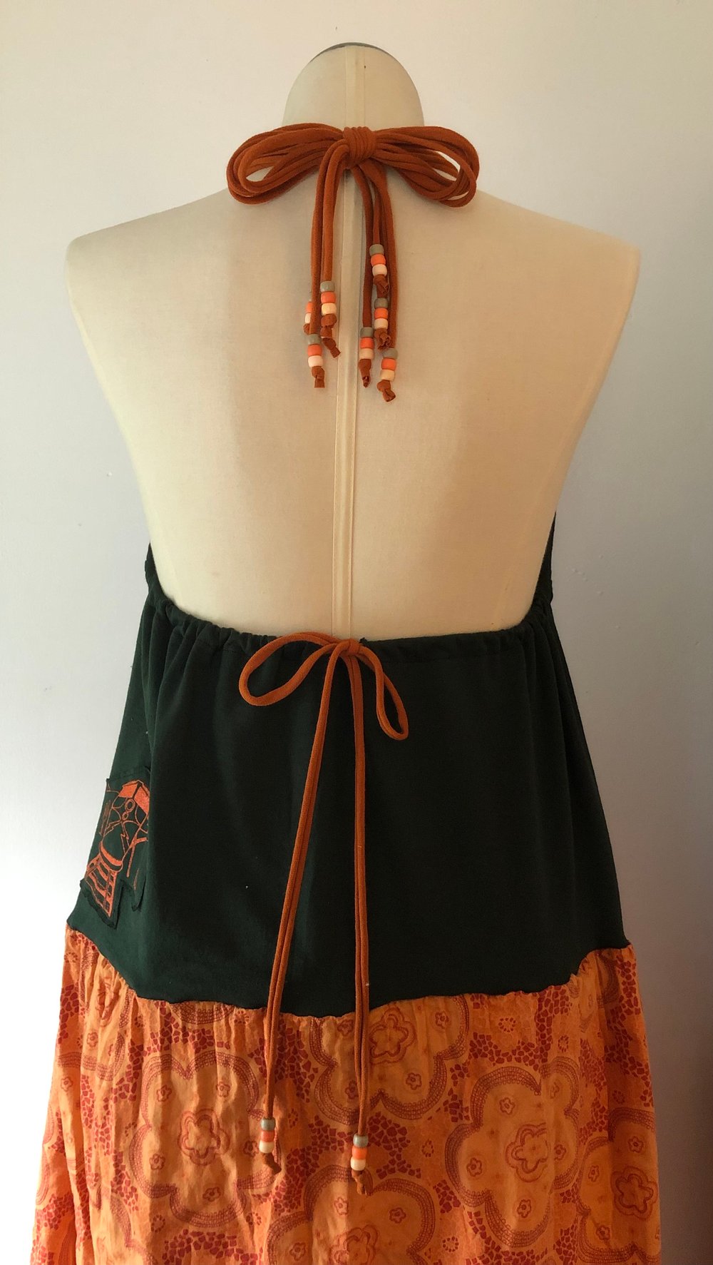 Upcycled “Grateful Dead/ Steal Your Face California” t-shirt halter maxi dress
