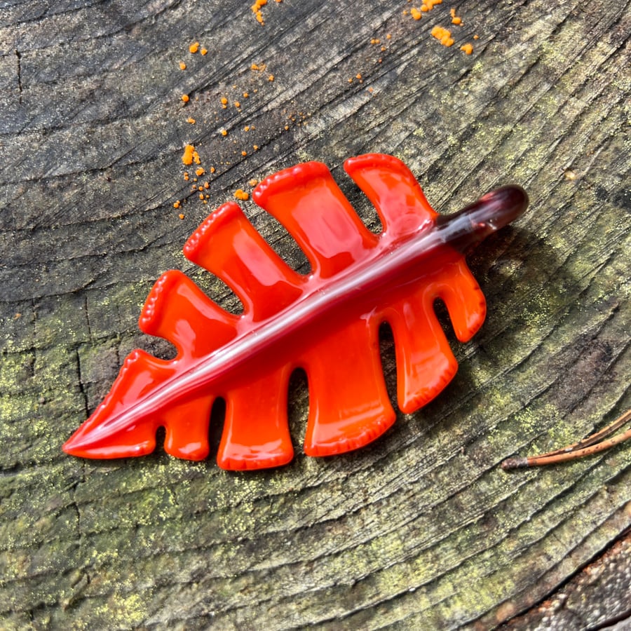Image of Orange Sunburst Monstera Leaf Pendant
