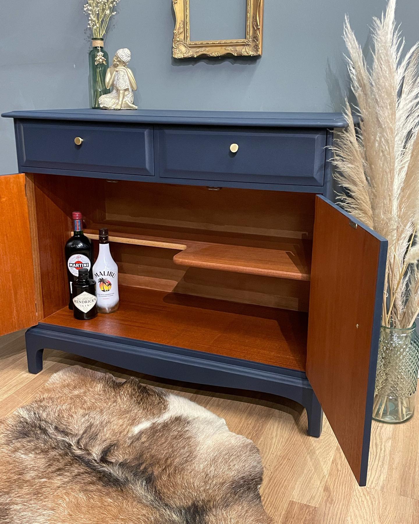 Image of Dark blue & gold stag small sideboard