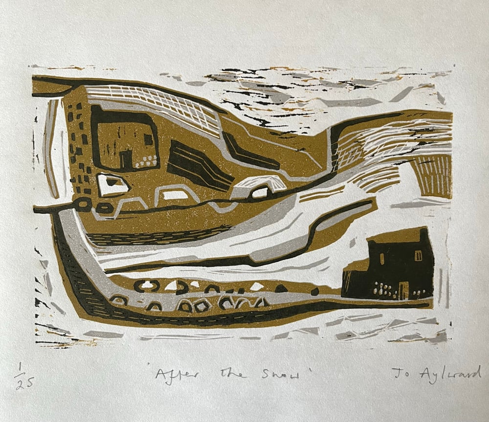 Image of After the snow,  reduction Lino print. 