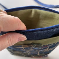 Image 3 of Denim Zippertop Tapistry Purse With Crossbody Strap