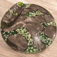 Image 1 of Handmade Resin Stone Tray – Green & Silver Home Decor Accent Plate
