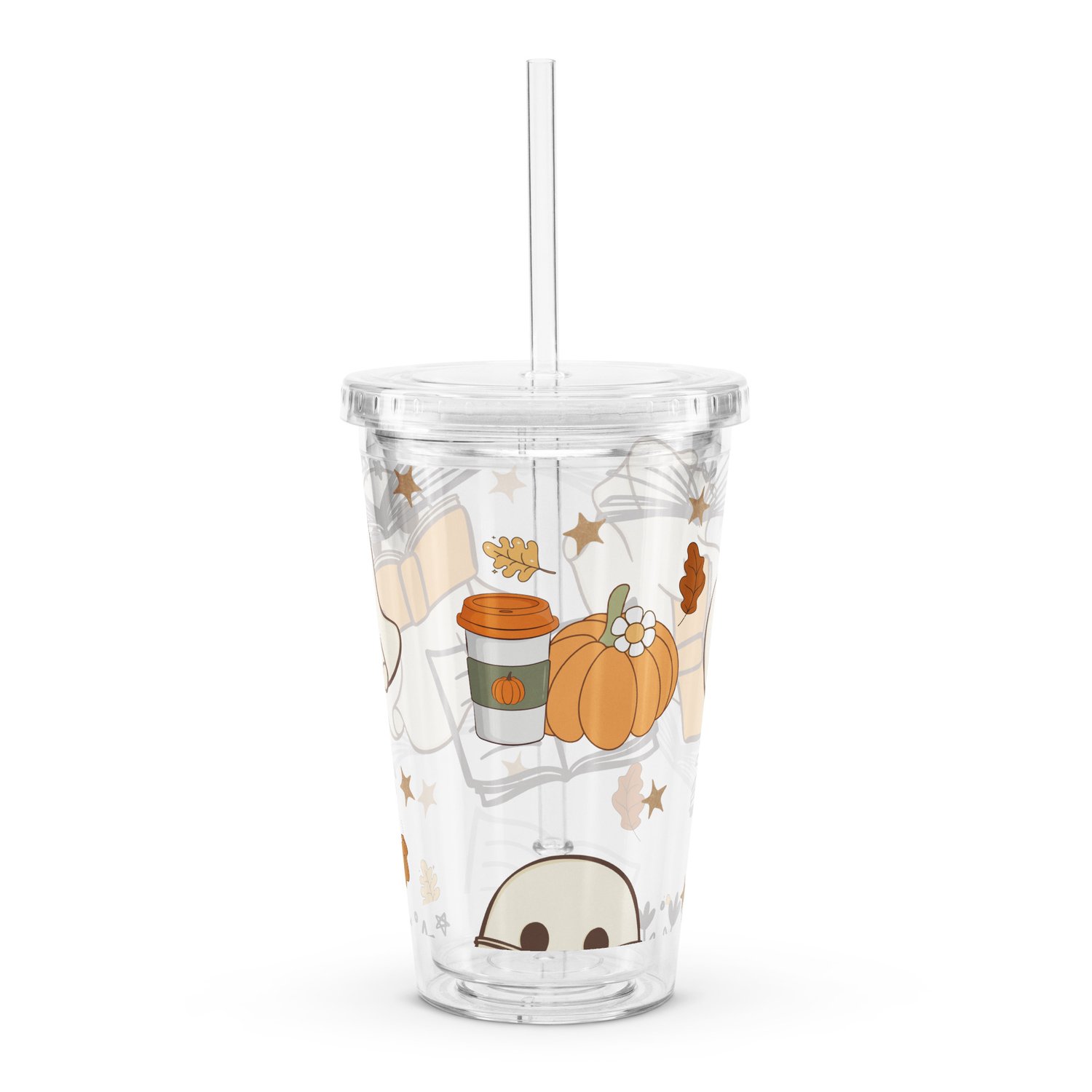 Image of Autumn reading ghosts Clear plastic tumbler