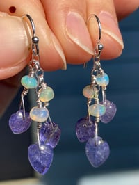 Image 3 of Beautiful Tanzanite and Welo Opal Earrings, Tanzanite Carved Crystal Leaf Earrings
