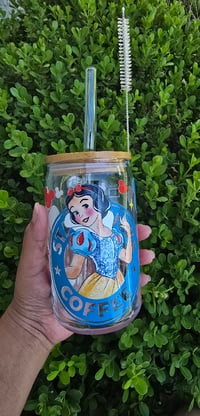 Image 3 of Glass 16-ounce glass snow White glass includes straw and straw washing brush 