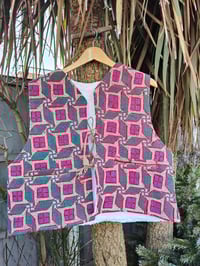 Image 1 of Woodstock Reversible Gilet - Vintage kantha fabric and white teddy fur - greens