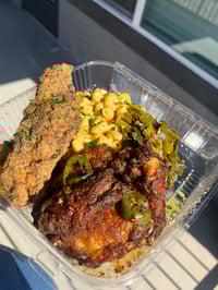 Loaded Soul Food Potato- (4) Fried Chicken, Greens, & Mac And Cheese